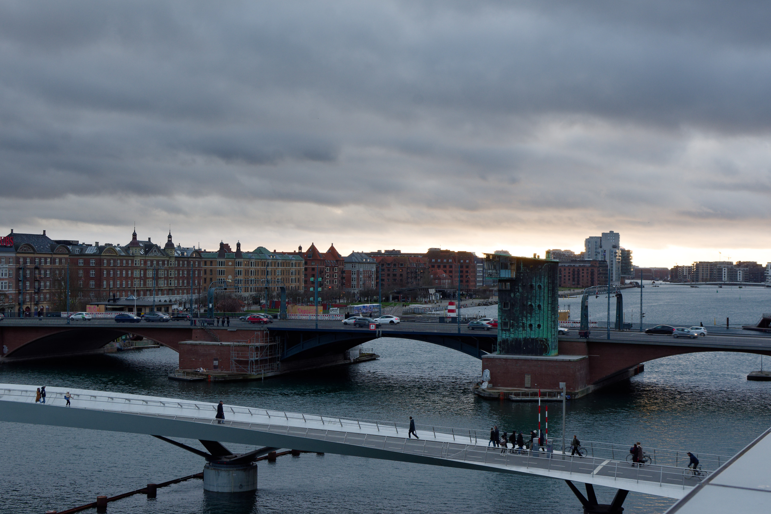 Taken from the balcony of the Danish Architechture Centre. Actually had a break in the clouds on the horizon for sunset (at ~3:40 PM). © 2024. This work is openly licensed via CC BY-NC 4.0